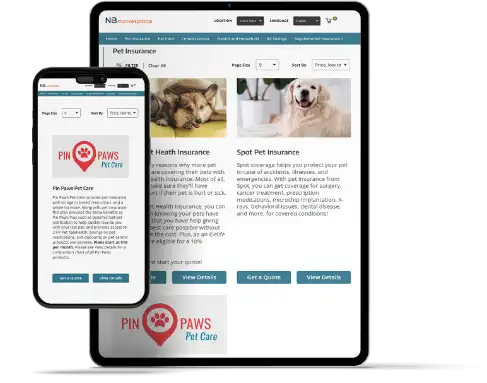 Screenshot of NB Marketplace by New Benefits Pet Insurance web page.